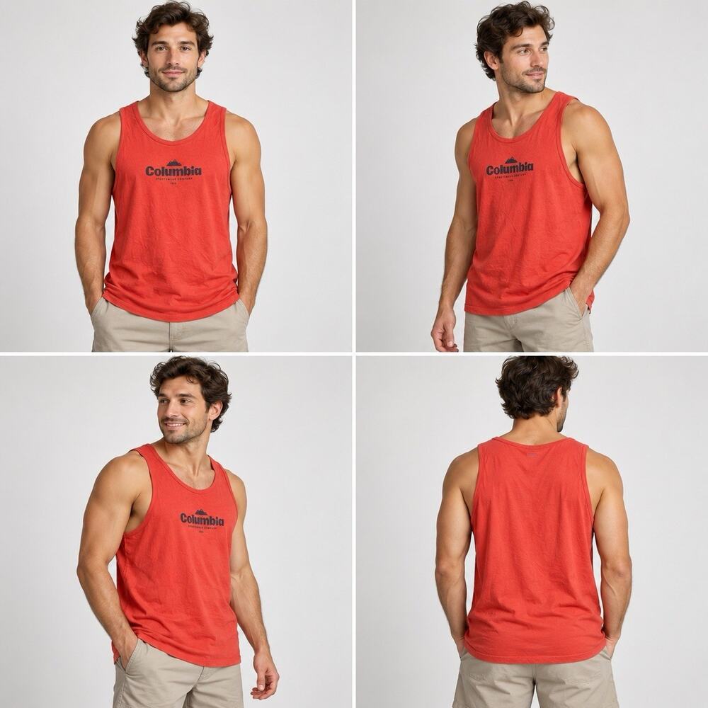 Columbia Tank Top Mens Medium Red Orange Logo Sleeveless Outdoor Casual